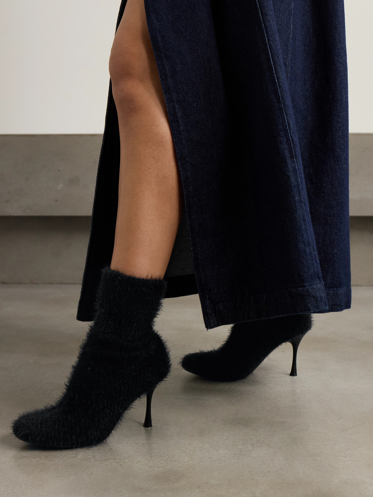 GIANVITO ROSSI ASPEN 95 BRUSHED RIBBED-KNIT ANKLE BOOTS