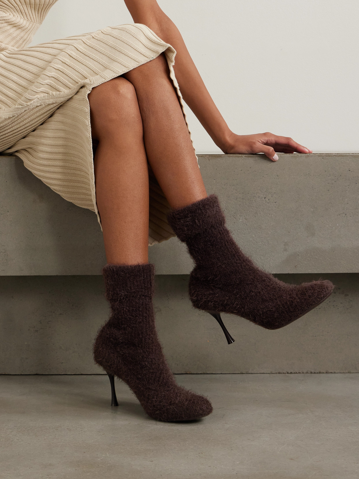 Aspen 95 Brushed Ribbed-Knit Ankle Boots