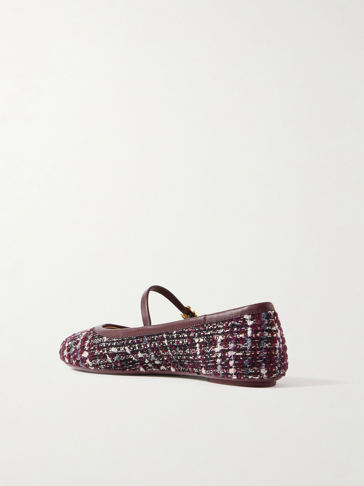 Gianvito Rossi Carla Leather-trimmed Tweed Mary Jane Ballet Flats In Burgundy