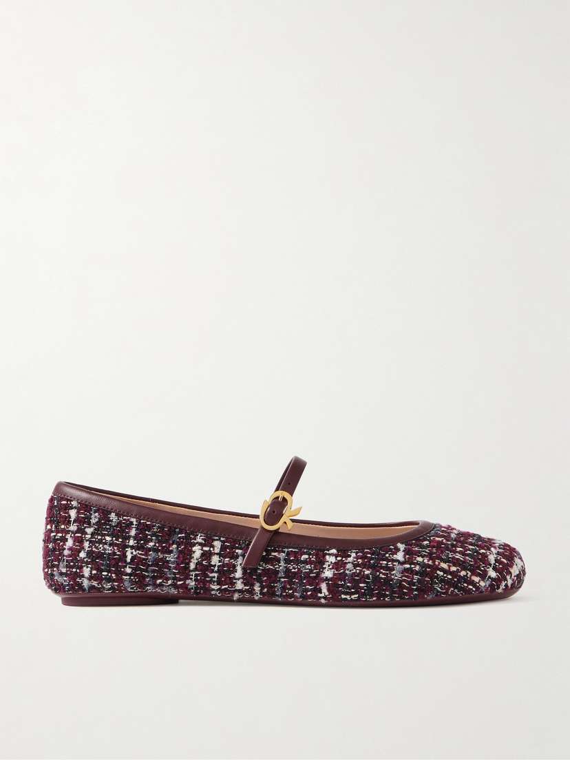 Gianvito Rossi Carla Leather-trimmed Tweed Mary Jane Ballet Flats