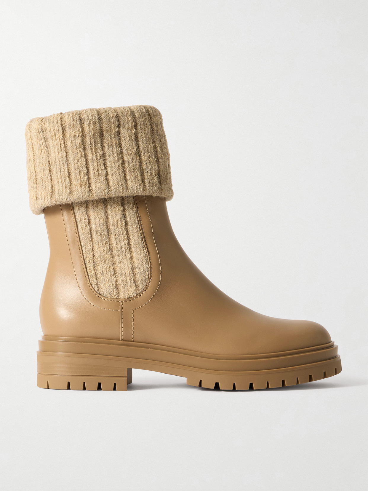 Gianvito Rossi - Chalet Leather And Ribbed-knit Ankle Boots - Brown