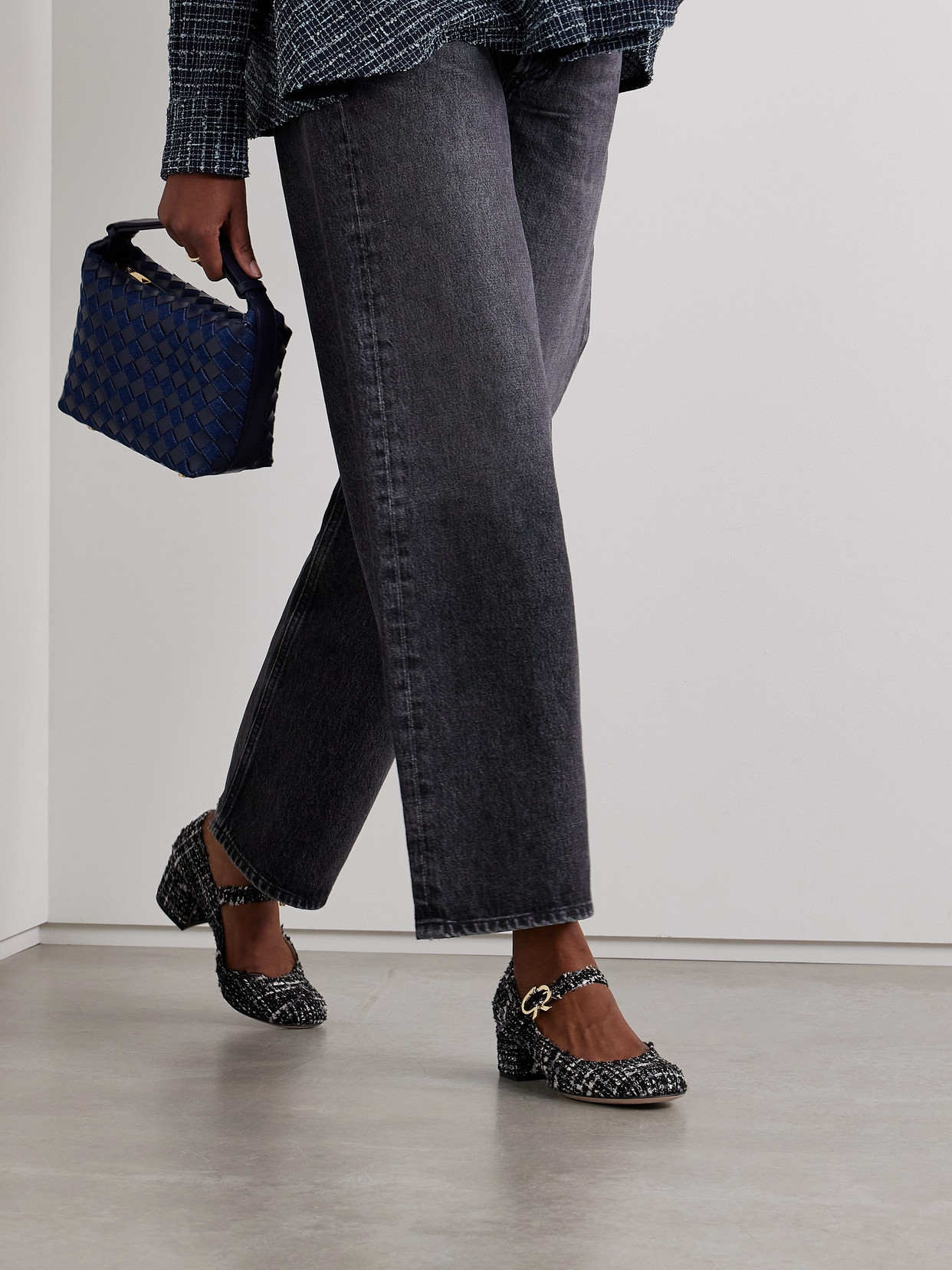Gianvito Rossi 45 Tweed Mary Jane Pumps In Black