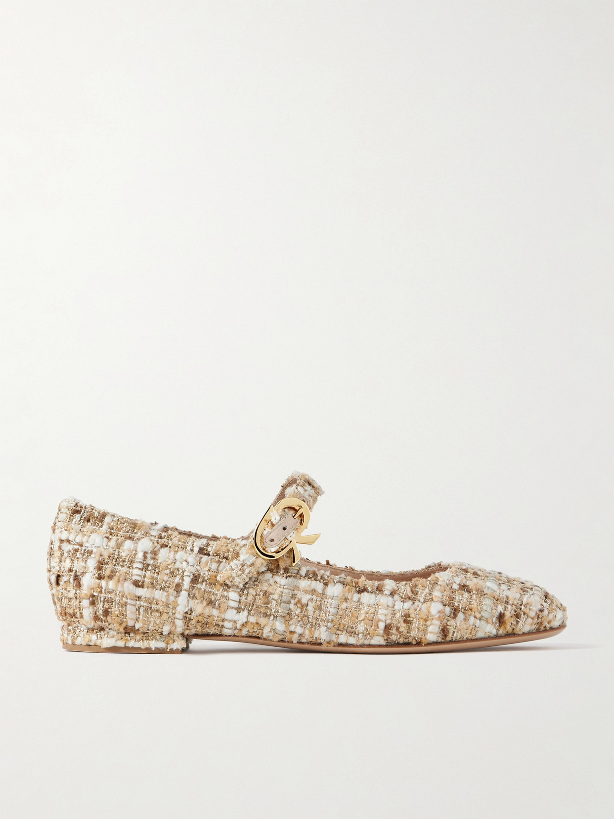 Gianvito Rossi - Tweed Mary Jane Ballet Flats - Neutrals