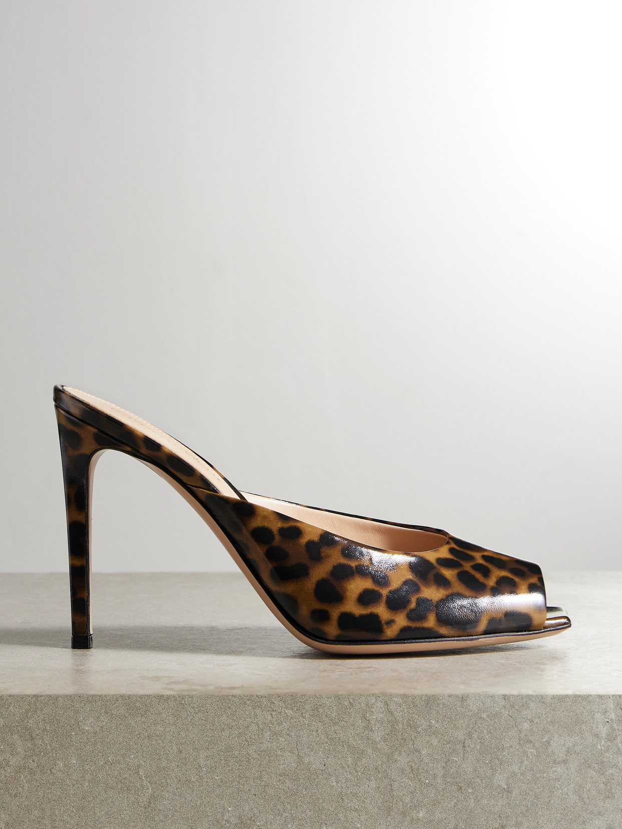 Gianvito Rossi - Ethel 95 Leopard-print Glossed-leather Mules - Animal print