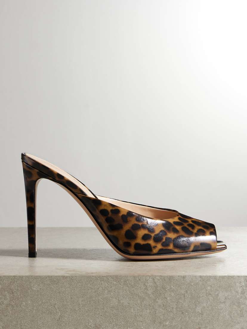 Gianvito Rossi Ethel 95 Leopard-print Glossed-leather Mules