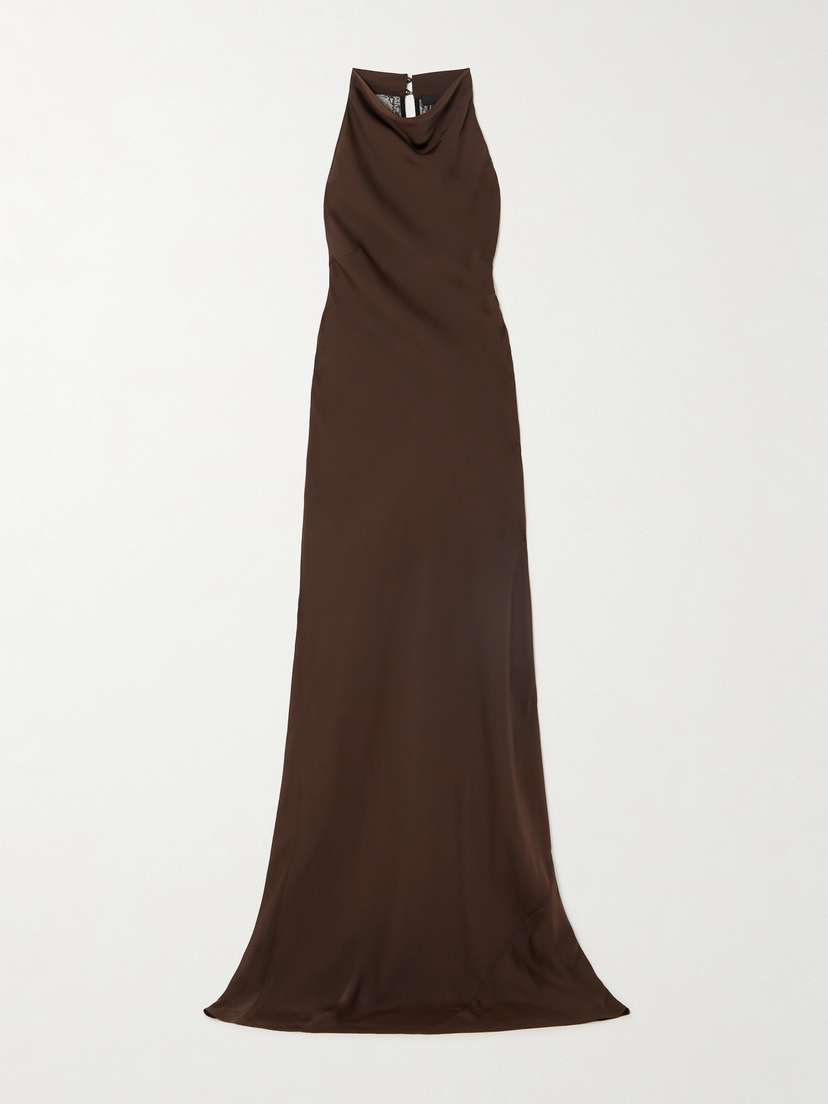 Rotate Birger Christensen Estrana Draped Lace-trimmed Recycled-crepe Maxi Dress