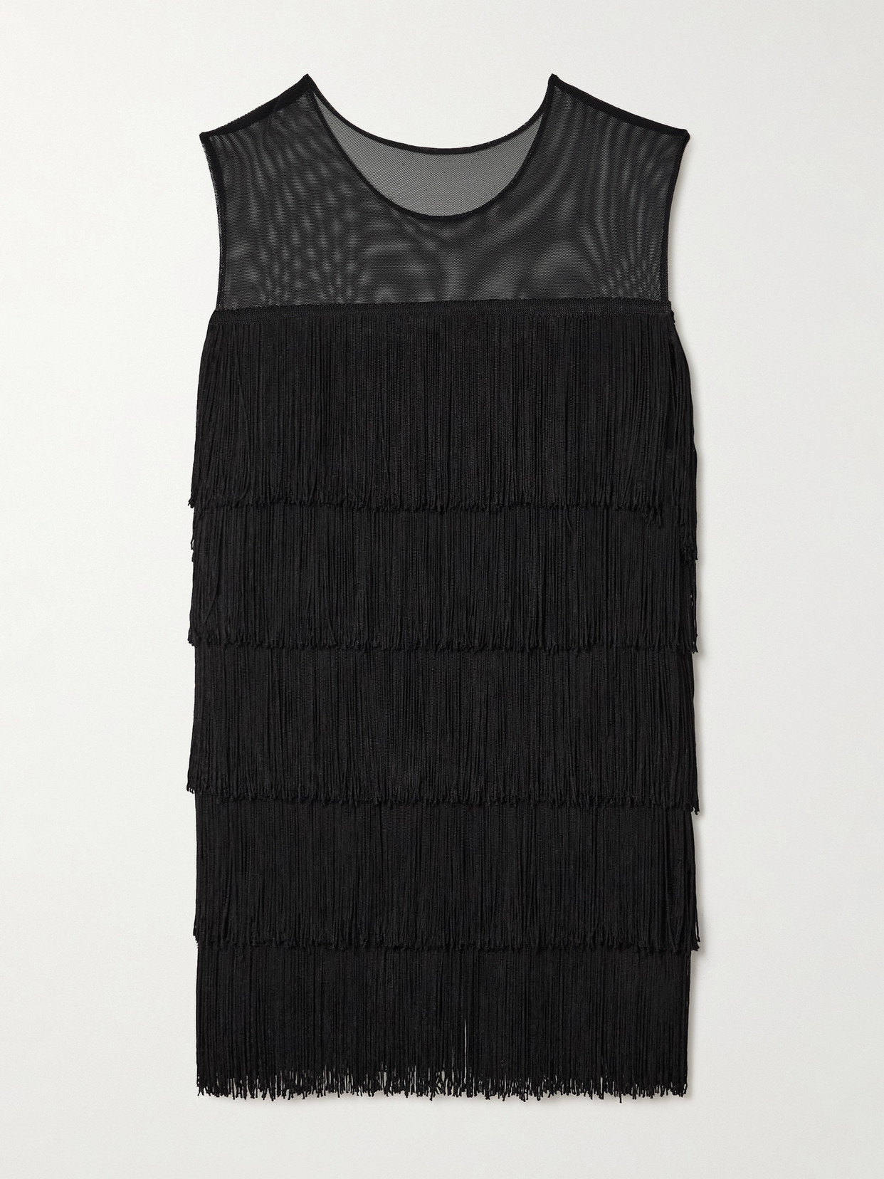 Norma Kamali - Fringed Tulle Mini Dress - Black