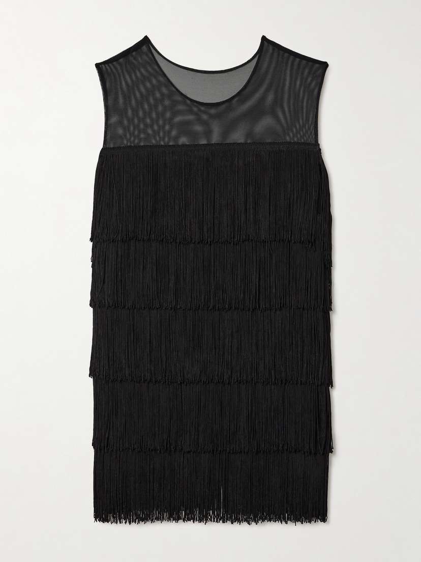 Norma Kamali Fringed Tulle Mini Dress