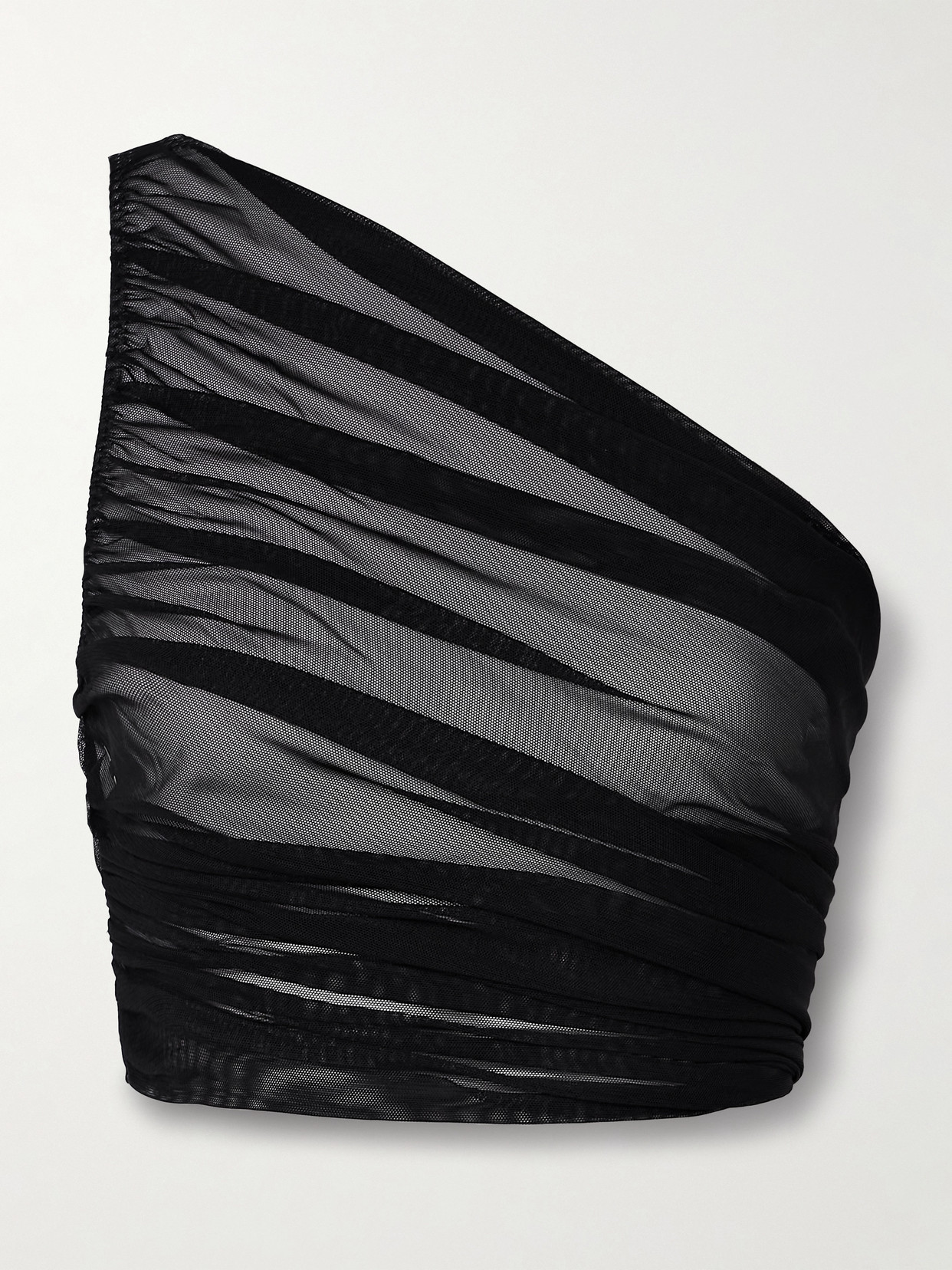 Norma Kamali Diana One-shoulder Ruched Stretch-mesh Top In Black | ModeSens