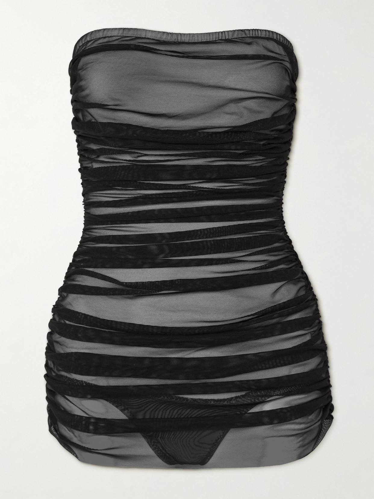 NORMA KAMALI BILL MIO STRAPLESS RUCHED TULLE SWIMSUIT