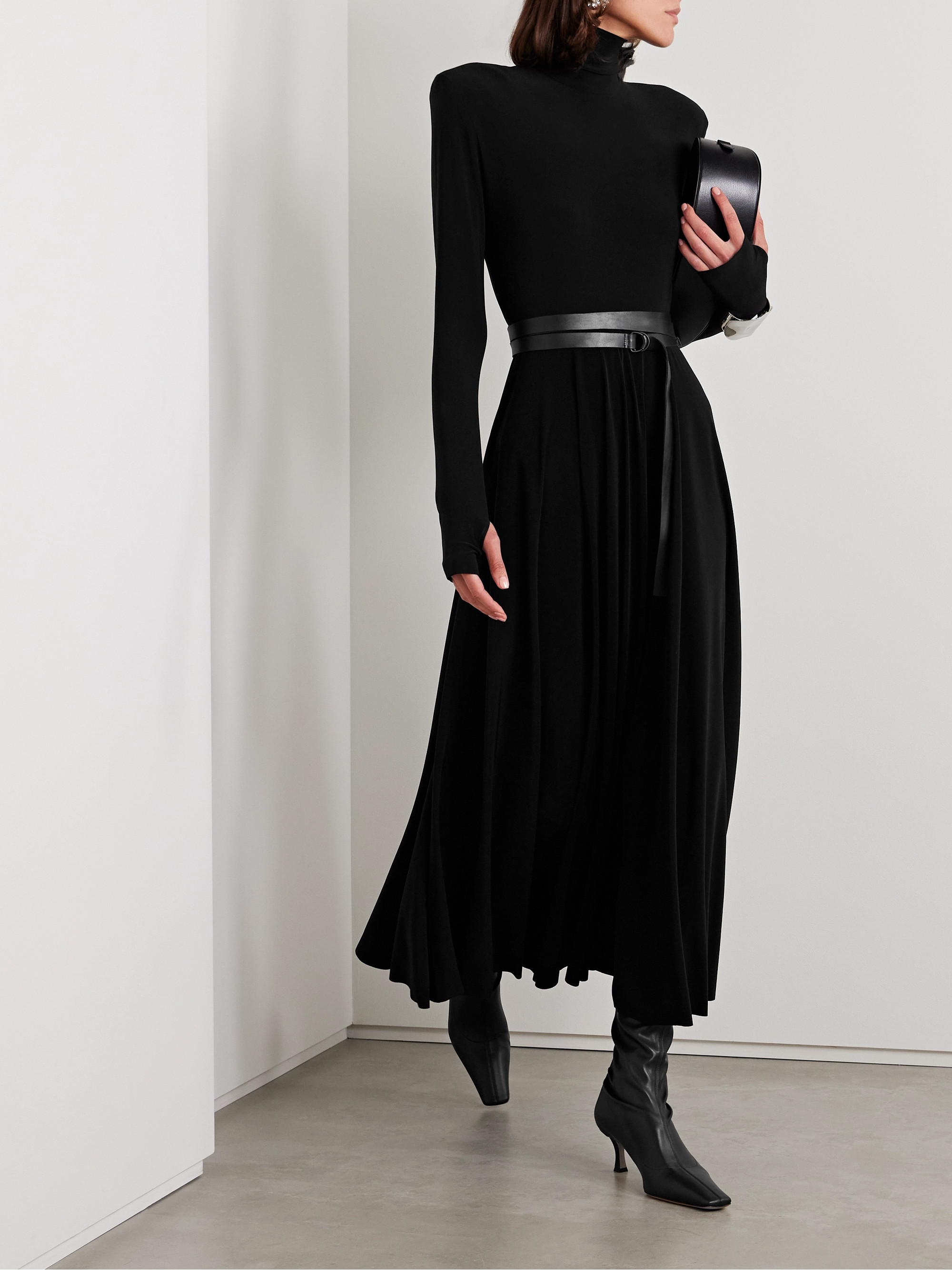 Norma Kamali - Belted stretch-jersey turtleneck midi dress | Plush