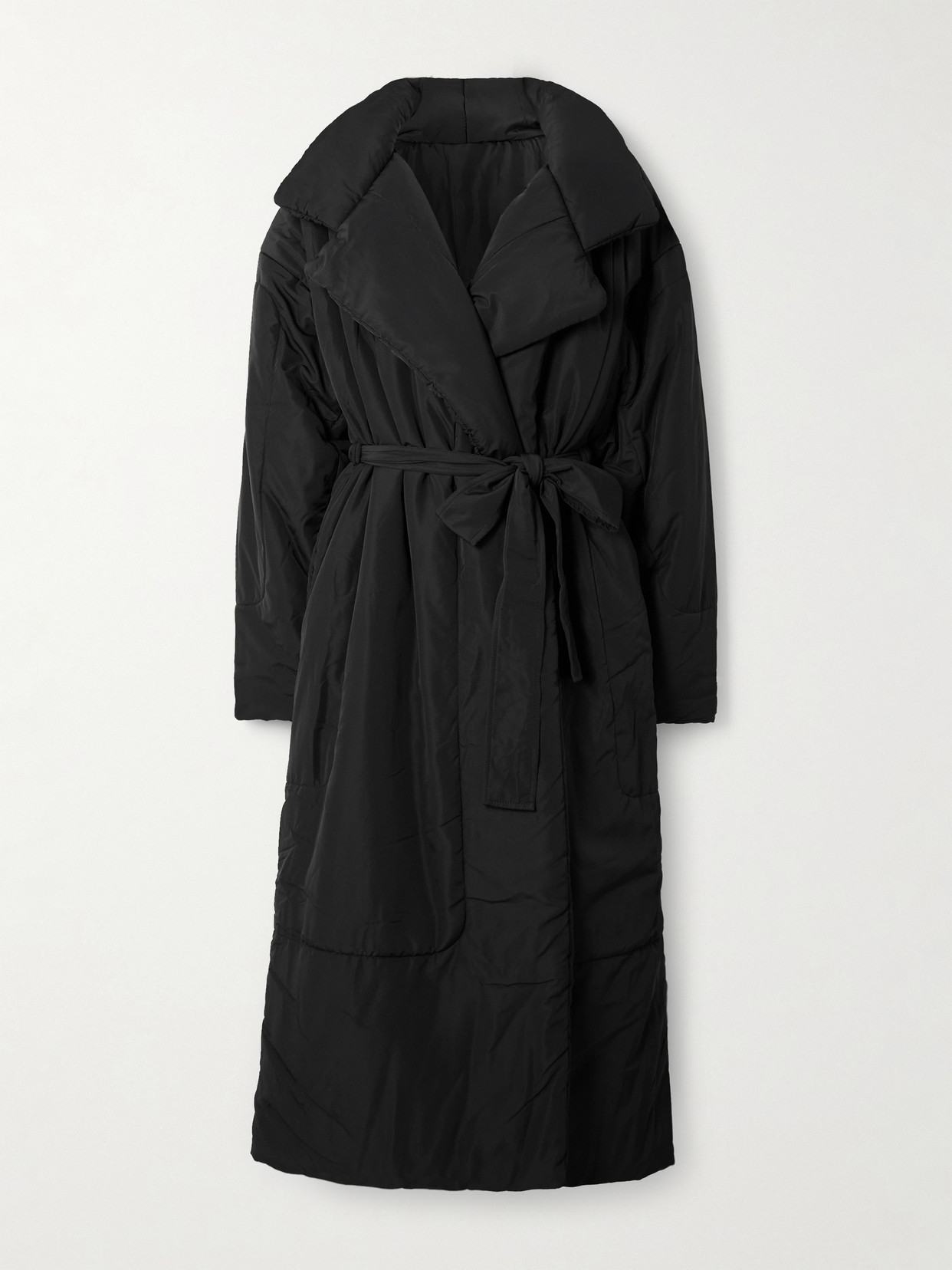 Norma Kamali Belted Padded Shell Coat In Black