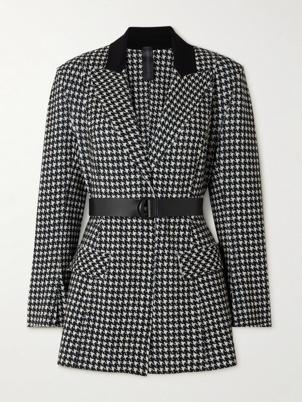Norma Kamali - Belted Houndstooth Ponte Blazer - Black