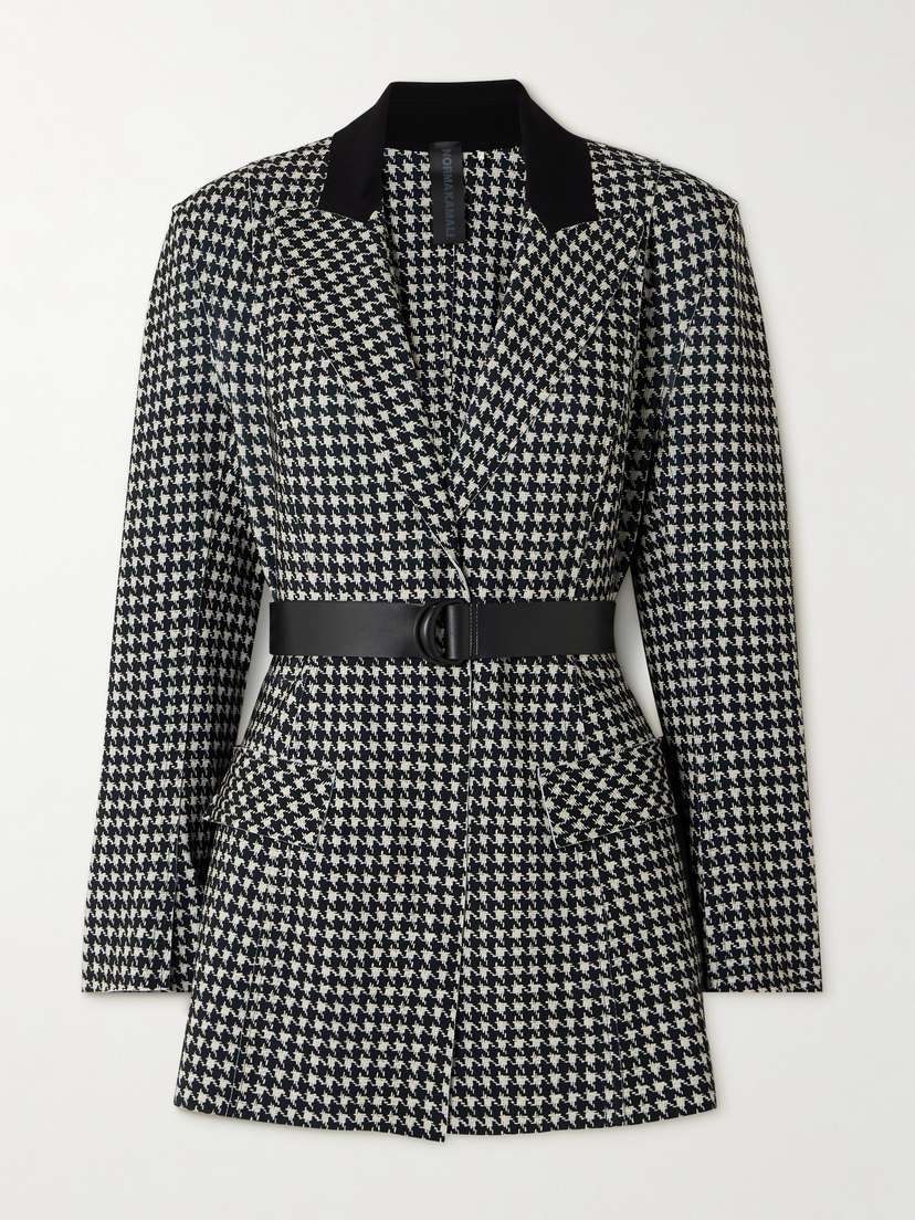 Norma Kamali Belted Houndstooth Ponte Blazer