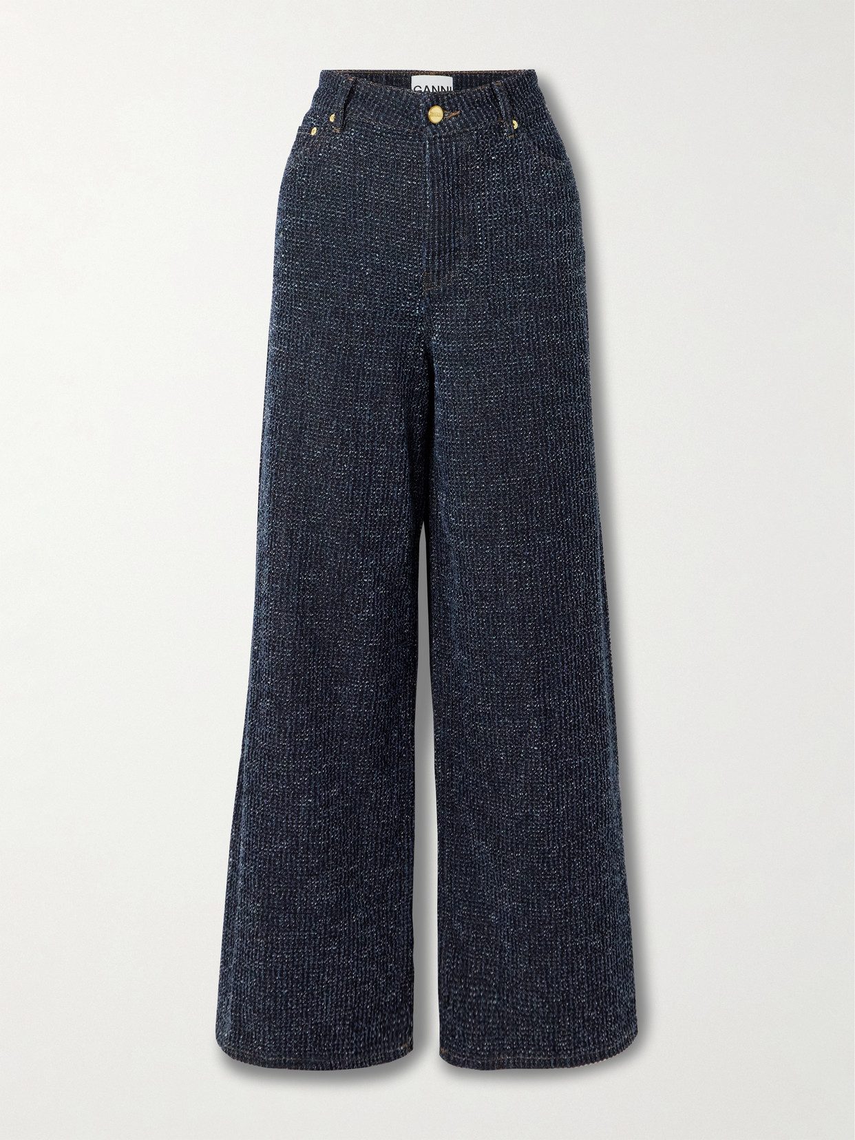 GANNI - High-rise Wide-leg Organic Bouclé Jeans - Blue