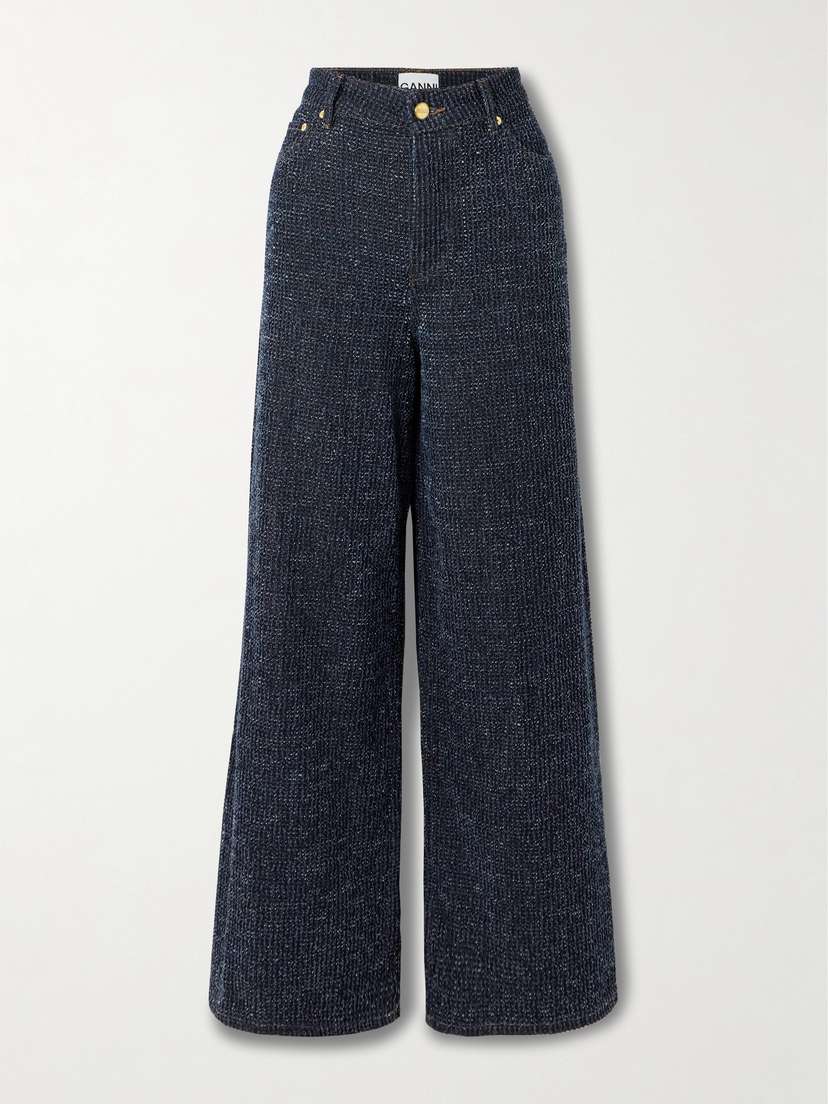 Ganni High-rise Wide-leg Organic Bouclé Jeans