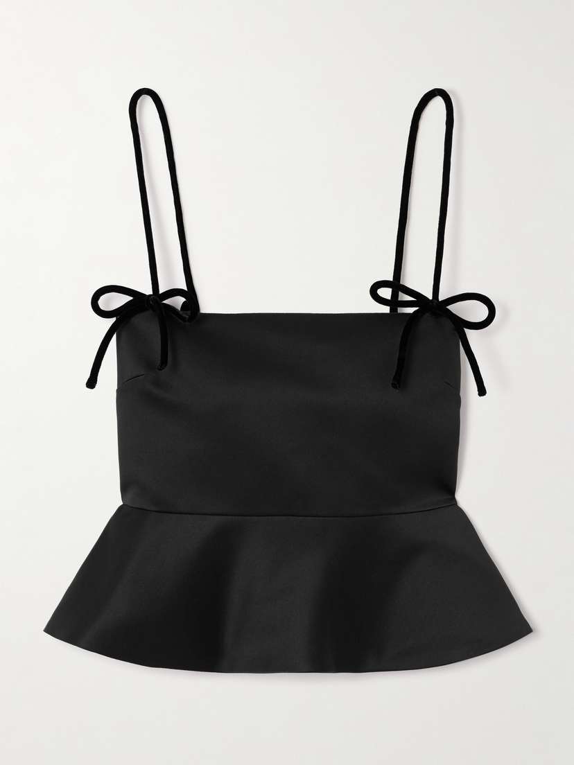 Ganni Recycled Velvet-trimmed Duchesse-satin Peplum Tank Top