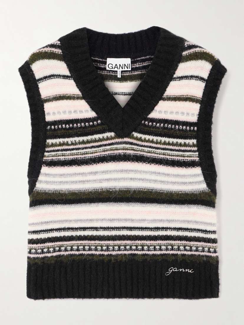 Ganni Striped Brushed-knit Vest - x large