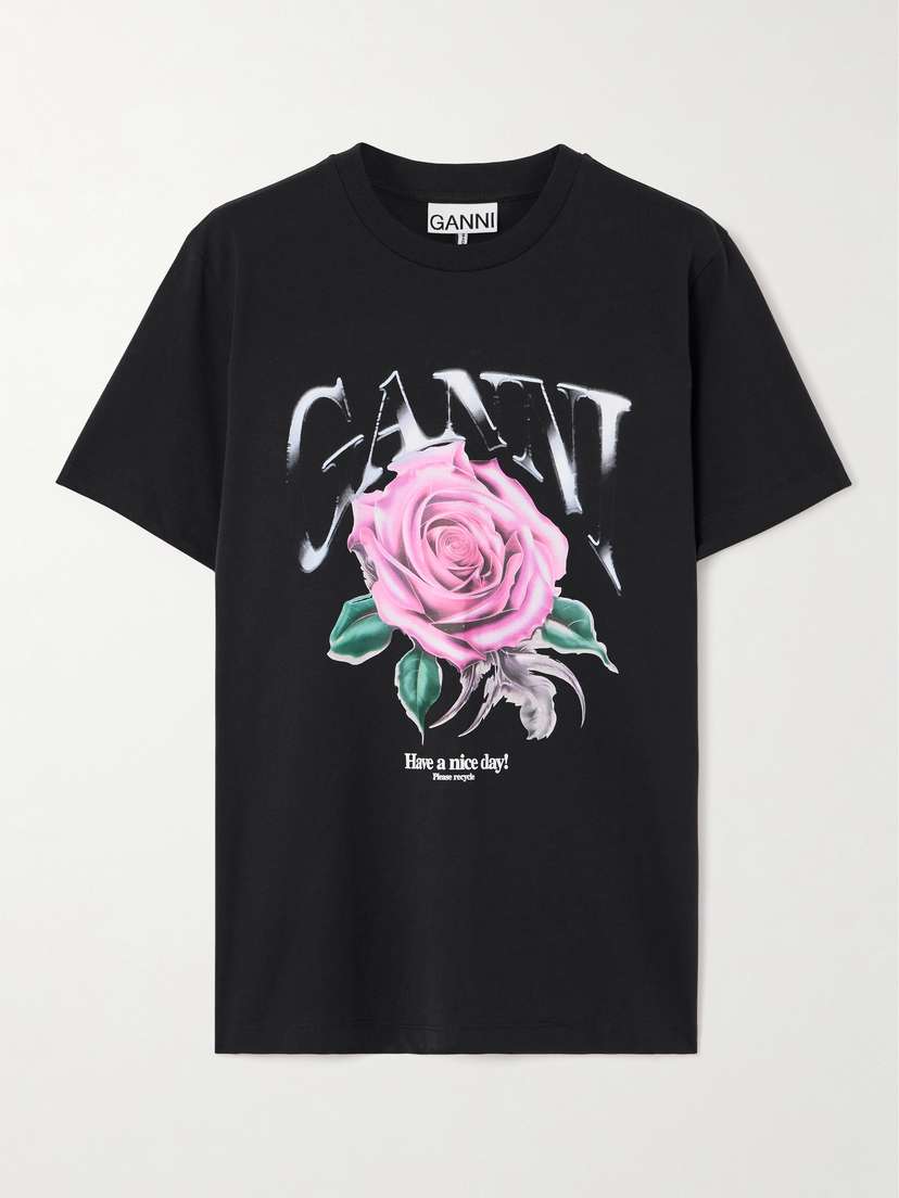 Ganni Printed Organic Cotton-jersey T-shirt
