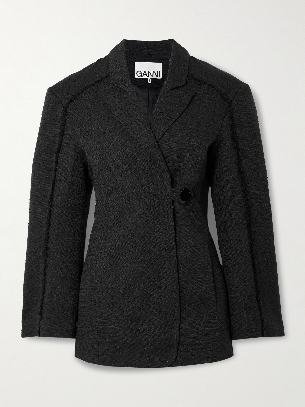 GANNI - Frayed Cotton-blend Bouclé Blazer - Black
