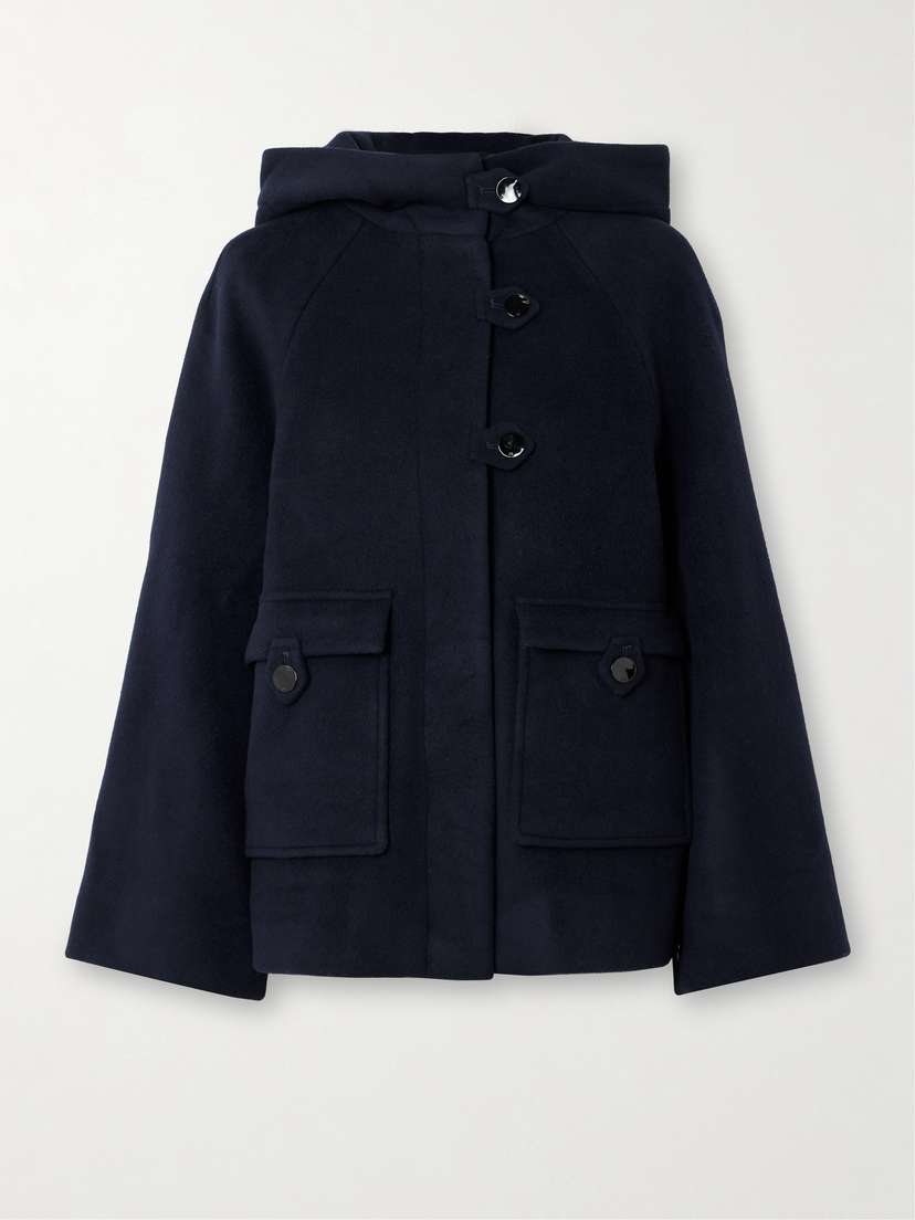 Ganni Hooded Pleated Wool-blend Jacket