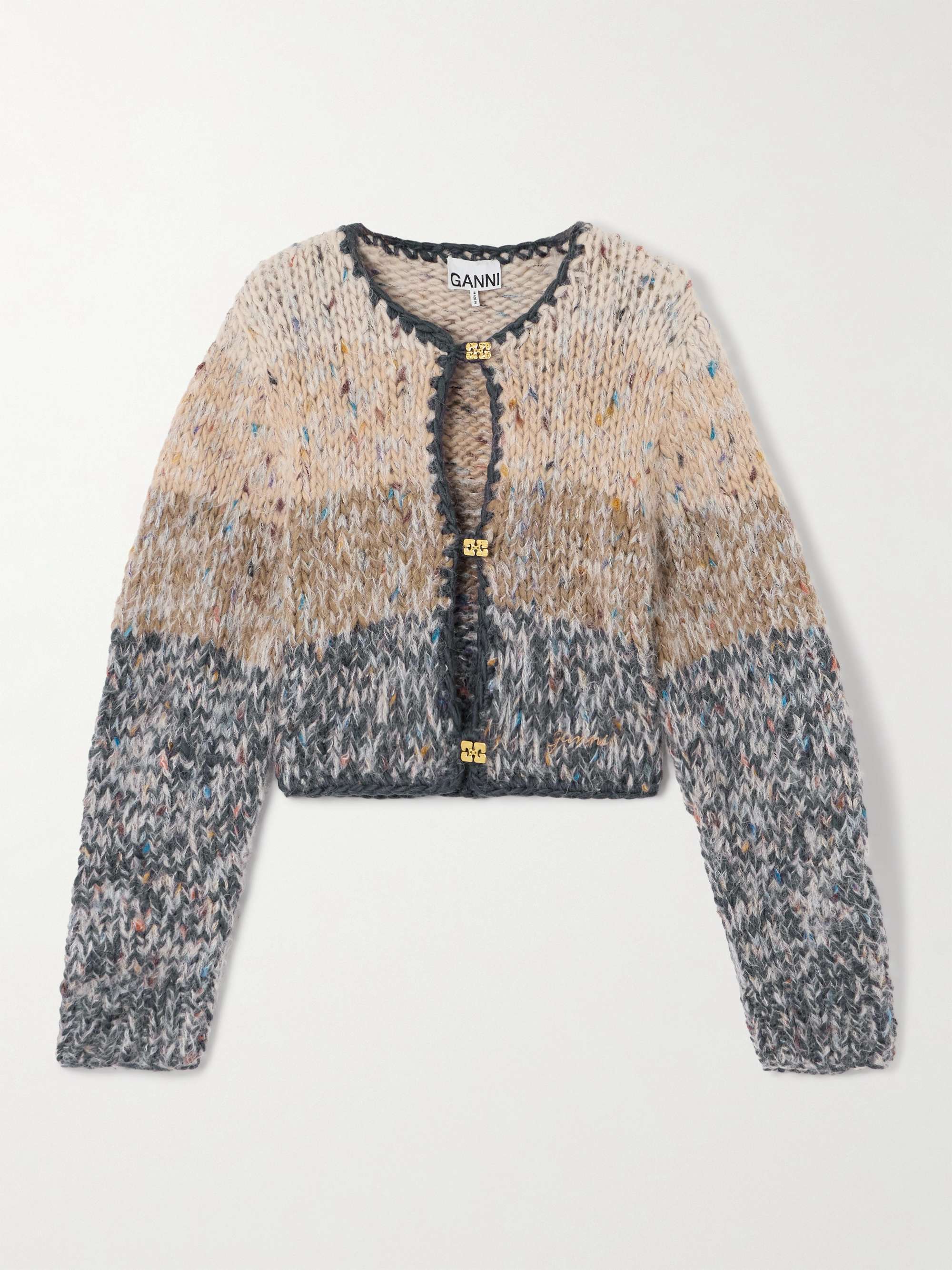 Ganni hand knit wool striped pullover shop