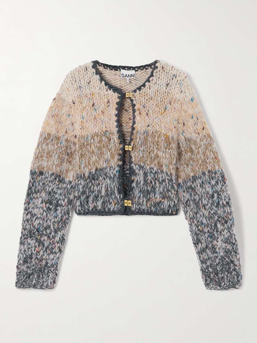Ganni Knitted Striped Wool-blend Cardigan - x large
