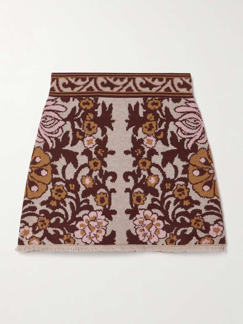 Cara Cara Lindy Frayed Wool And Cotton-blend Jacquard-knit Mini Skirt