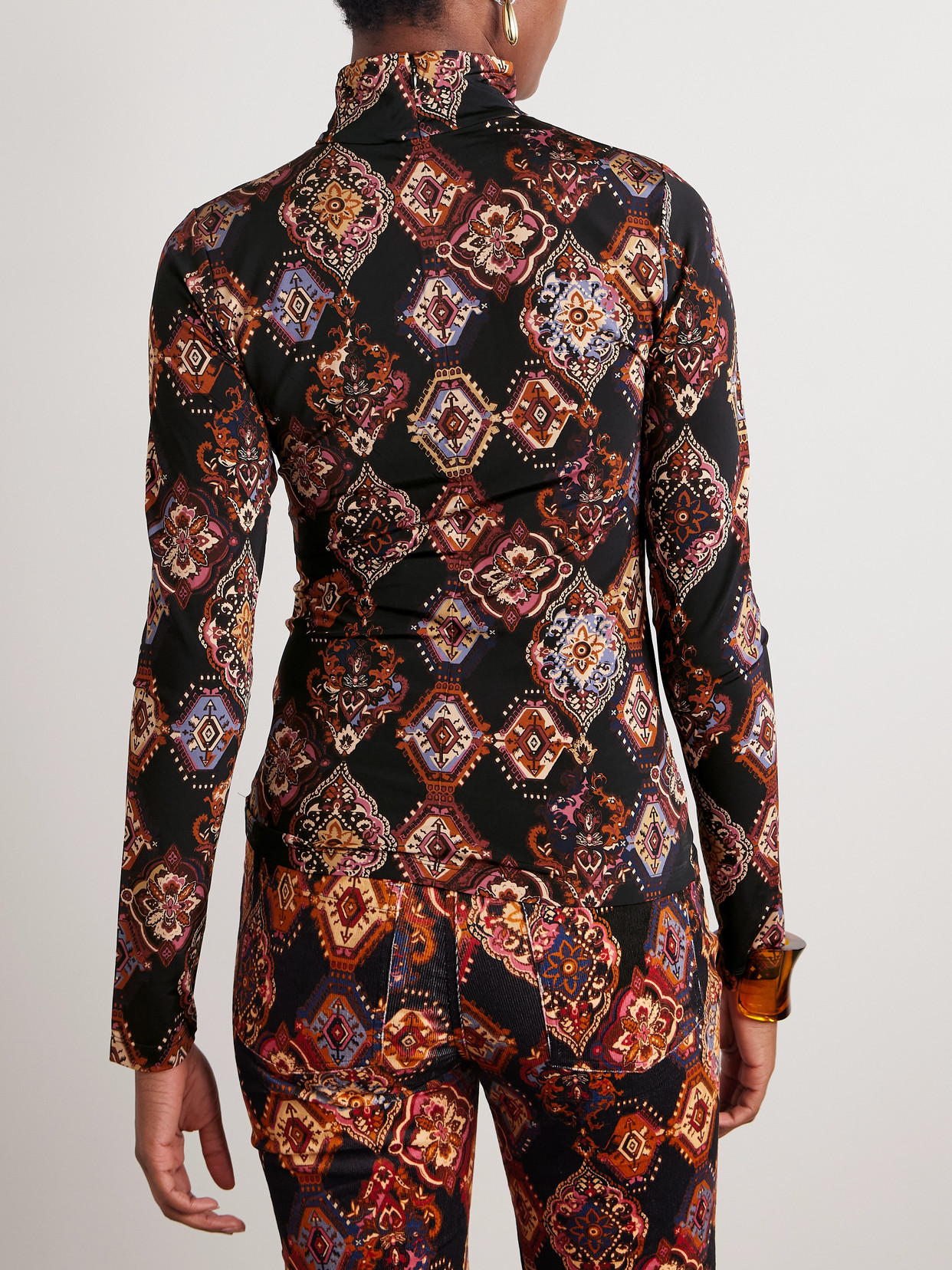 Cara Cara Suzie Printed Stretch-jersey Turtleneck Top In Brown