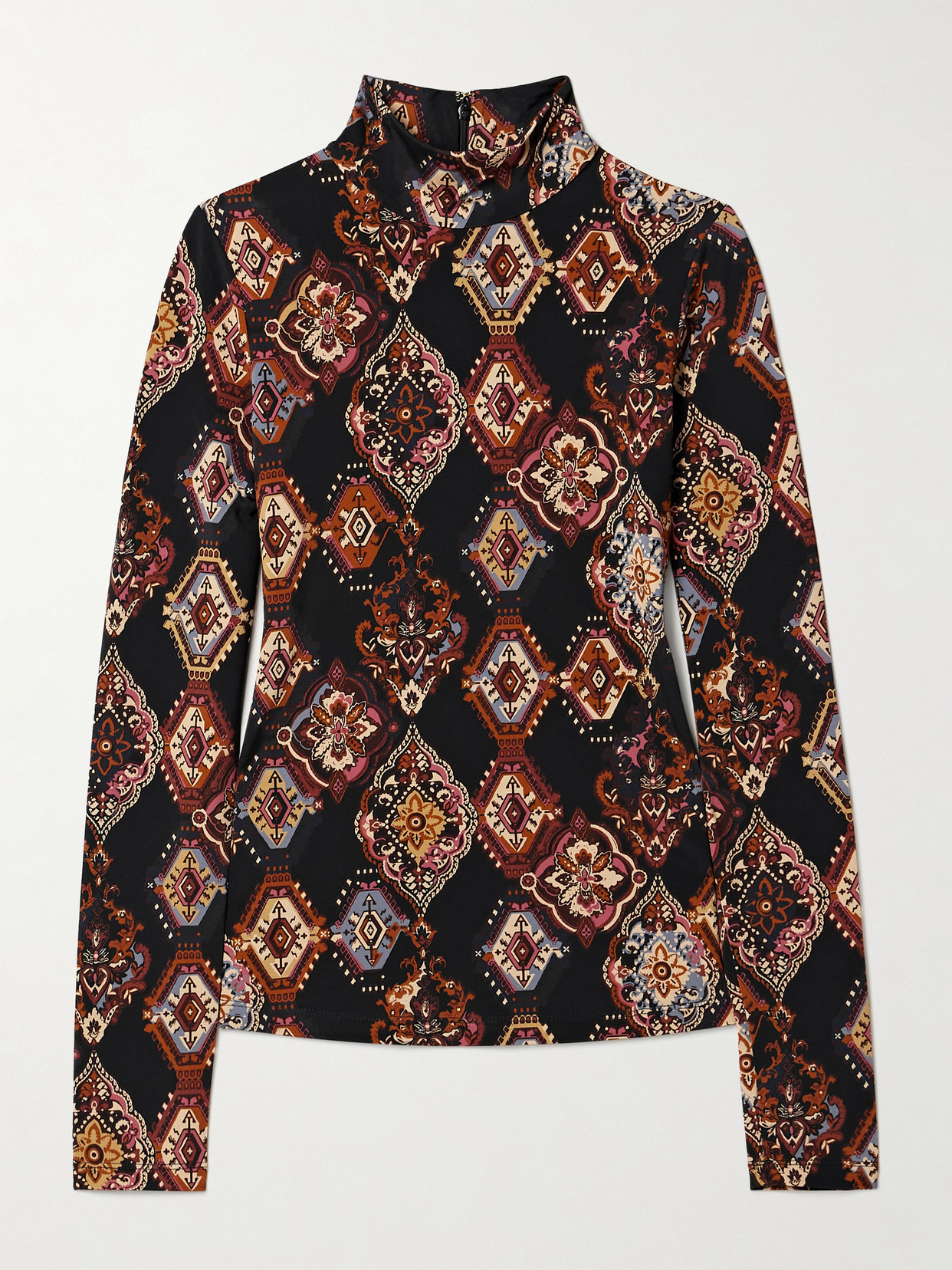 Cara Cara Suzie Printed Stretch-jersey Turtleneck Top In Brown