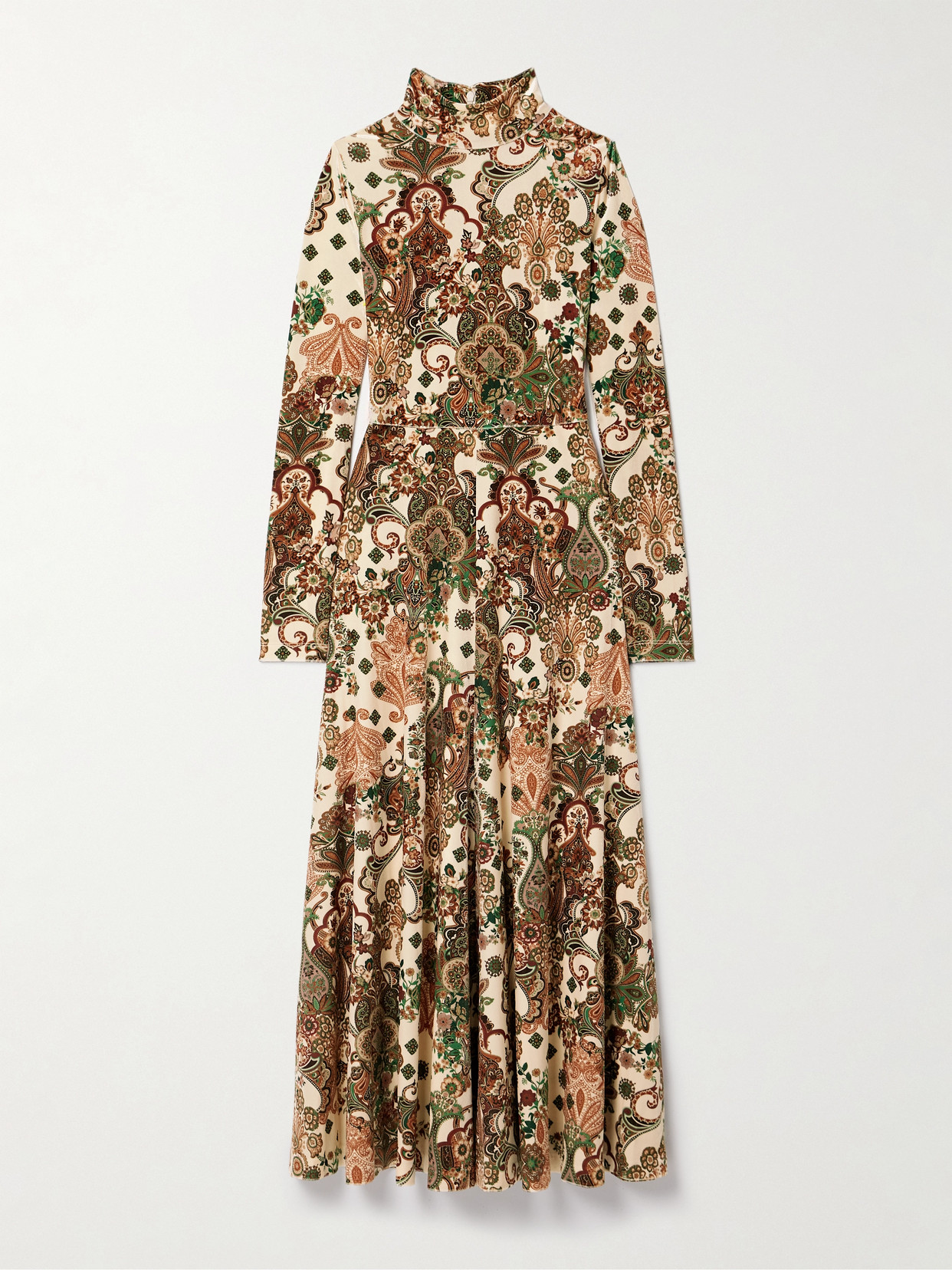 Cara Cara - Agata Paisley-print Velvet Turtleneck Midi Dress - Brown