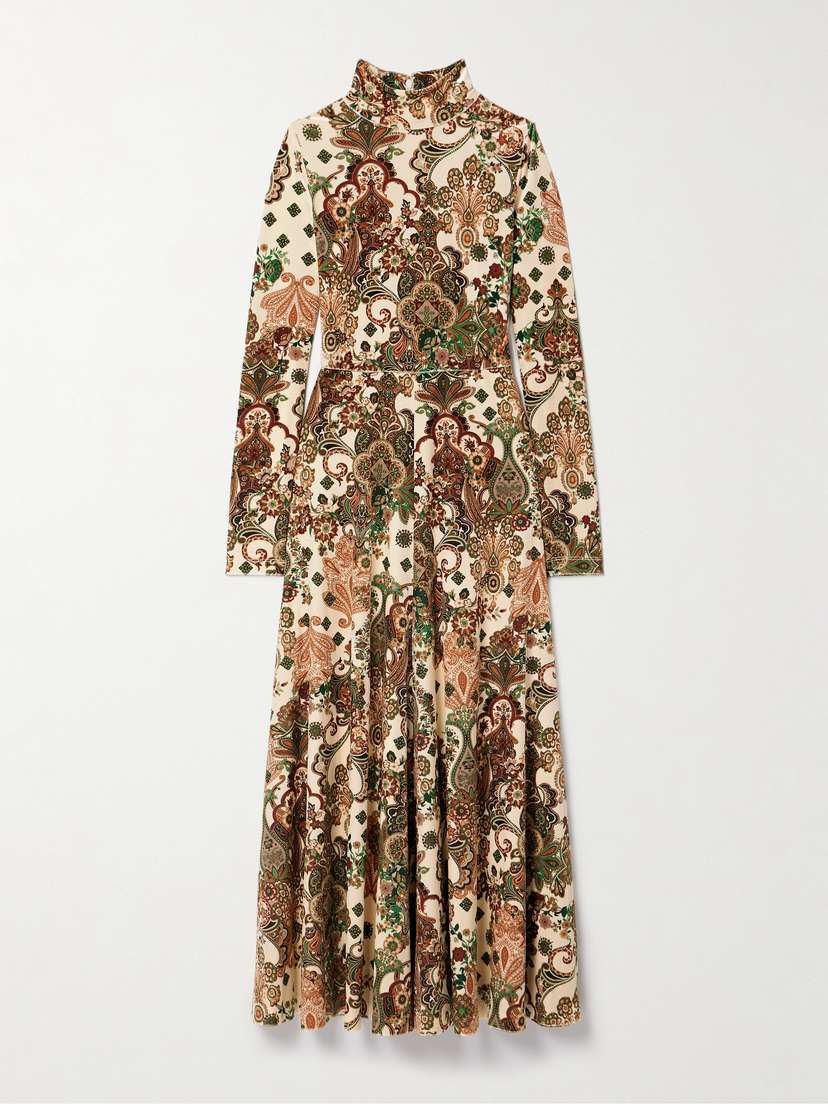 Cara Cara Agata Paisley-print Velvet Turtleneck Midi Dress