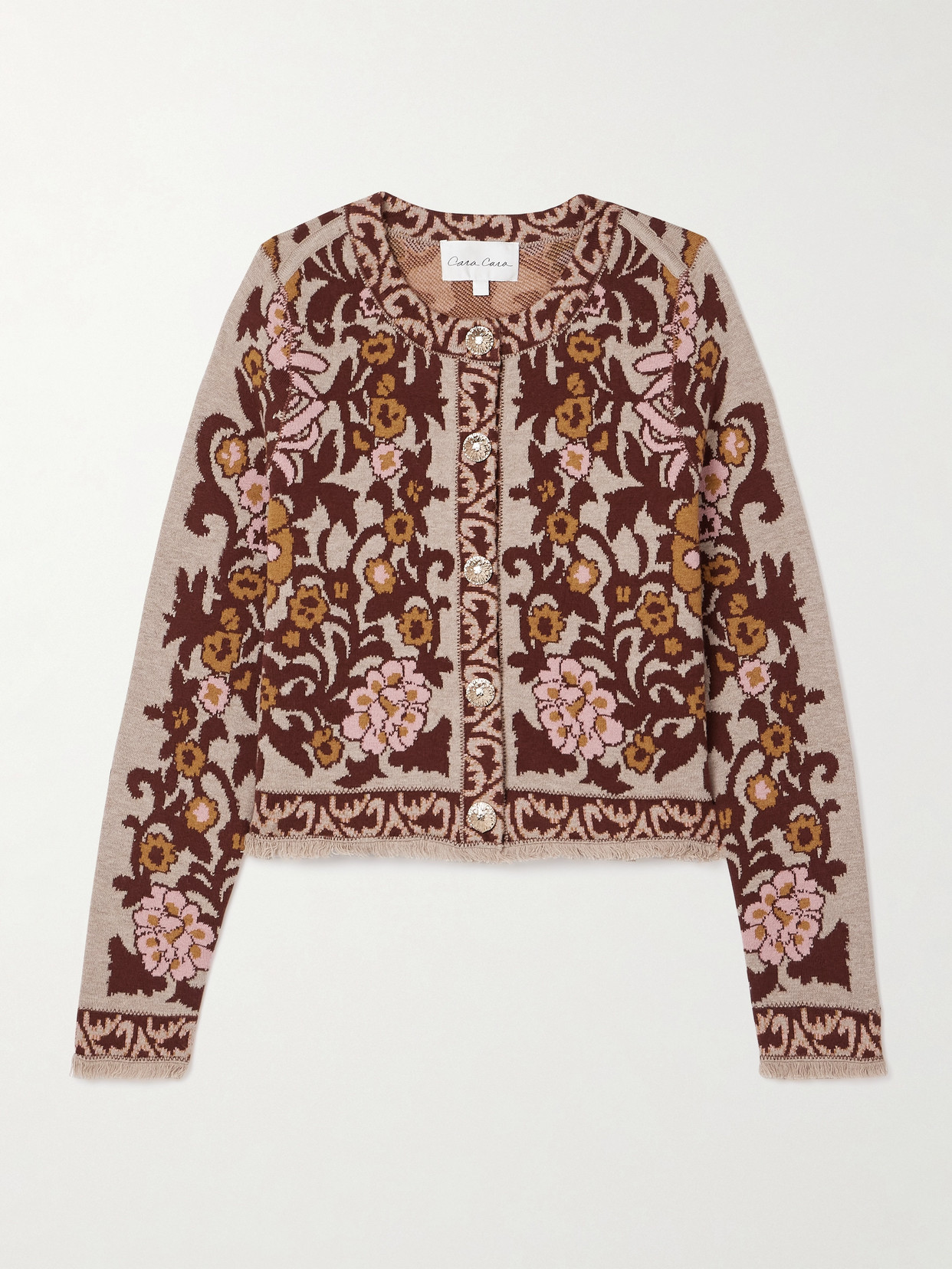 Cara Cara Livi Frayed Wool And Cotton-blend Jacquard-knit Cardigan In Multi