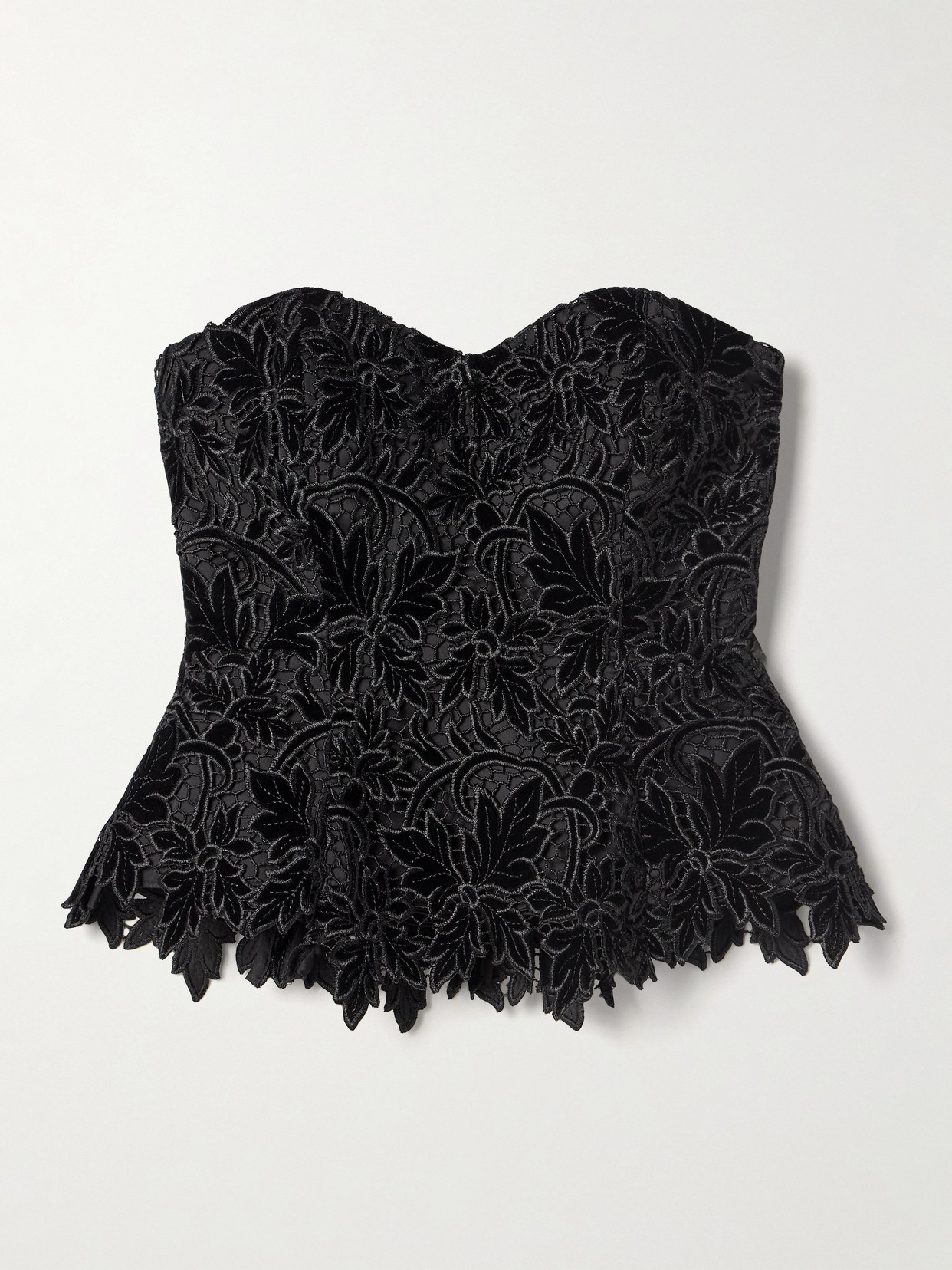 Cara Cara Martin Strapless Velvet-guipure Lace Top In Black
