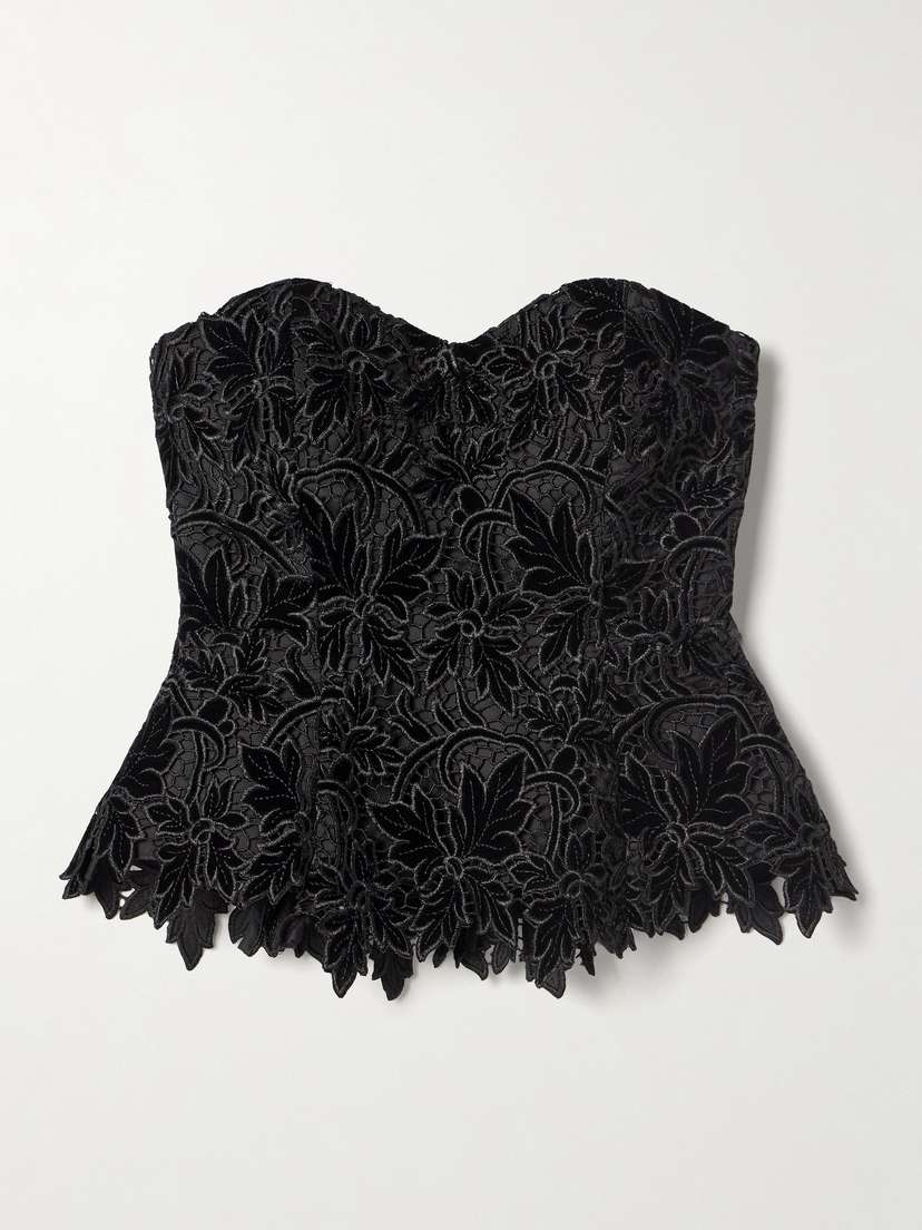Cara Cara Martin Strapless Velvet-guipure Lace Top