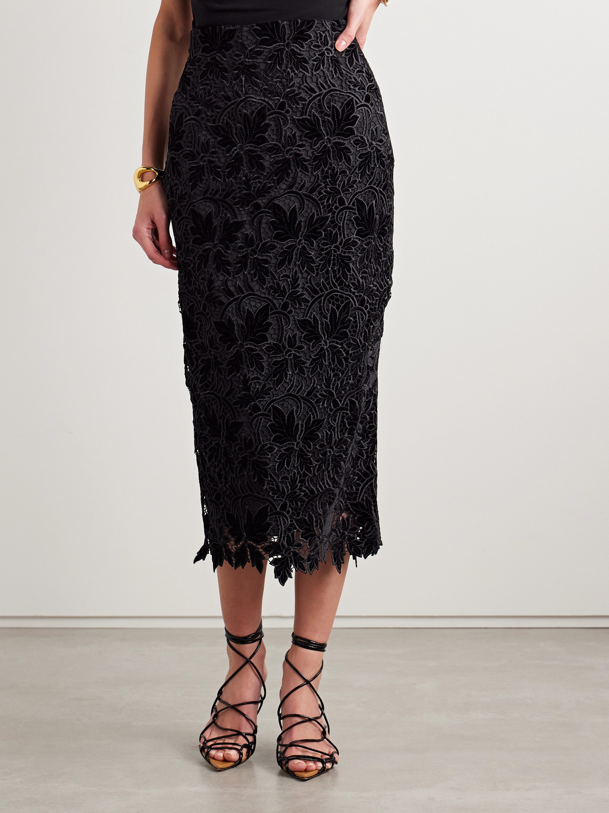 Sienna Velvet-Guipure Lace Midi