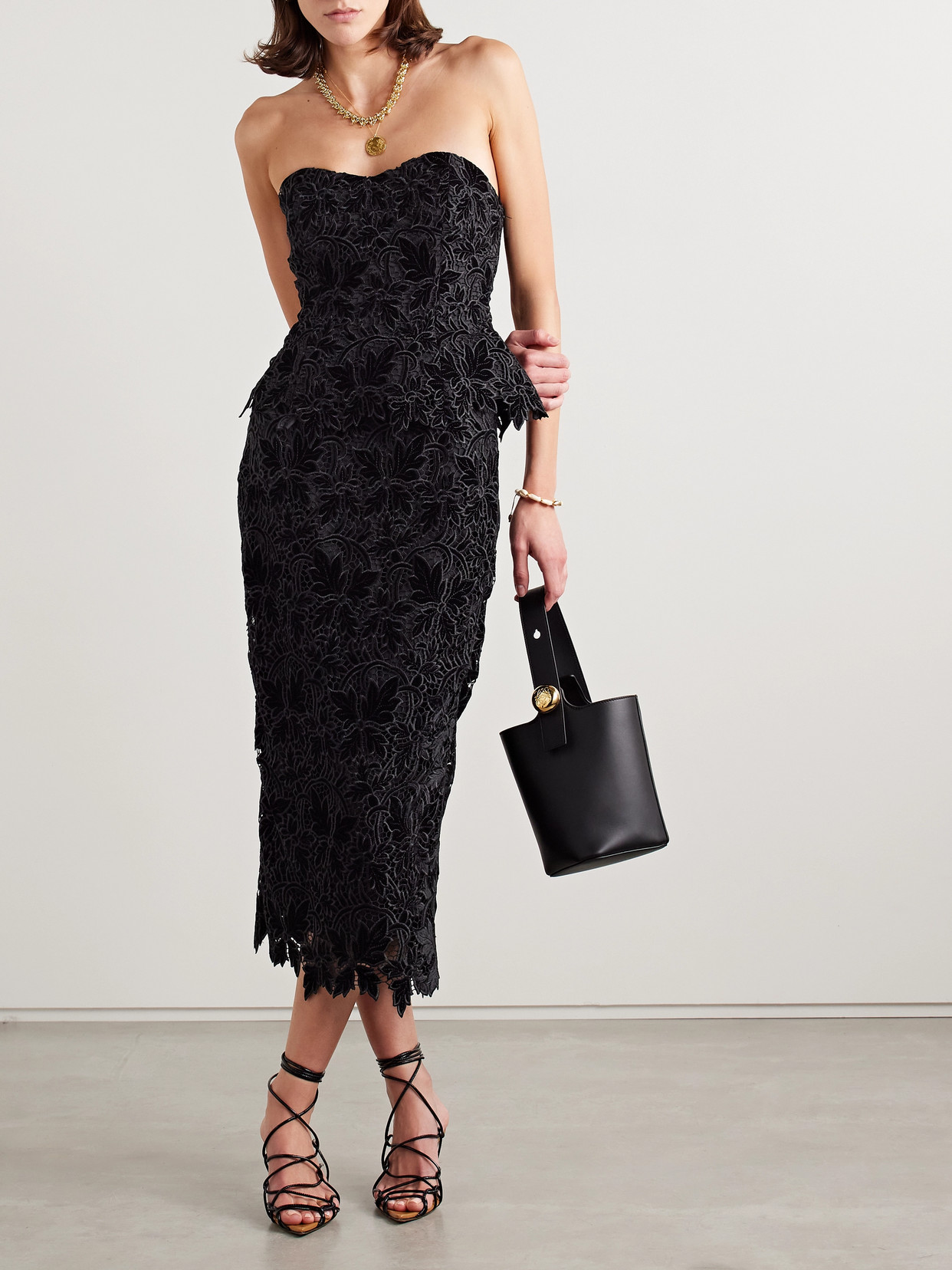 Sienna Velvet-Guipure Lace Midi