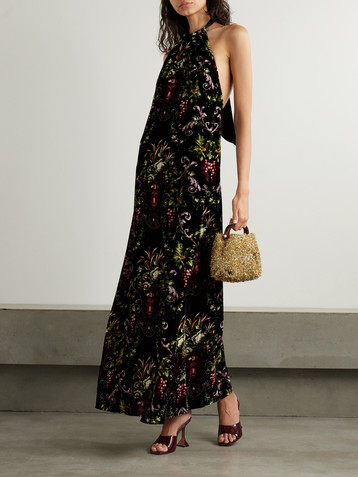 Cara Cara Geneva open-back satin-trimmed floral-print velvet halterneck maxi dress