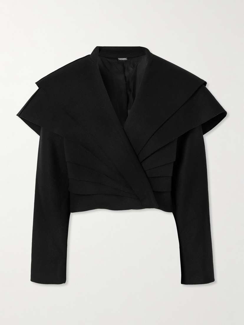 Cult Gaia Sadia Pleated Cropped Wool-blend Felt Jacket