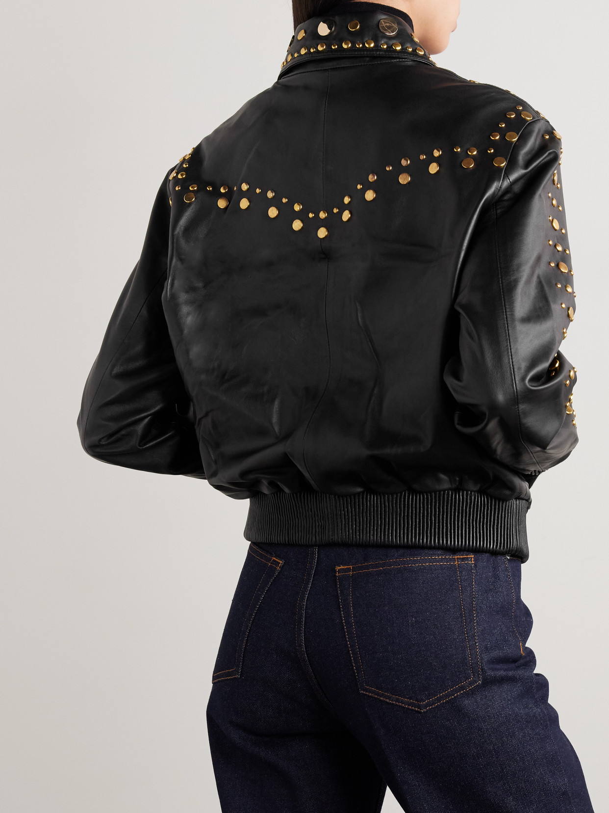 Dodo Bar Or Studded Leather Bomber Jacket In Black