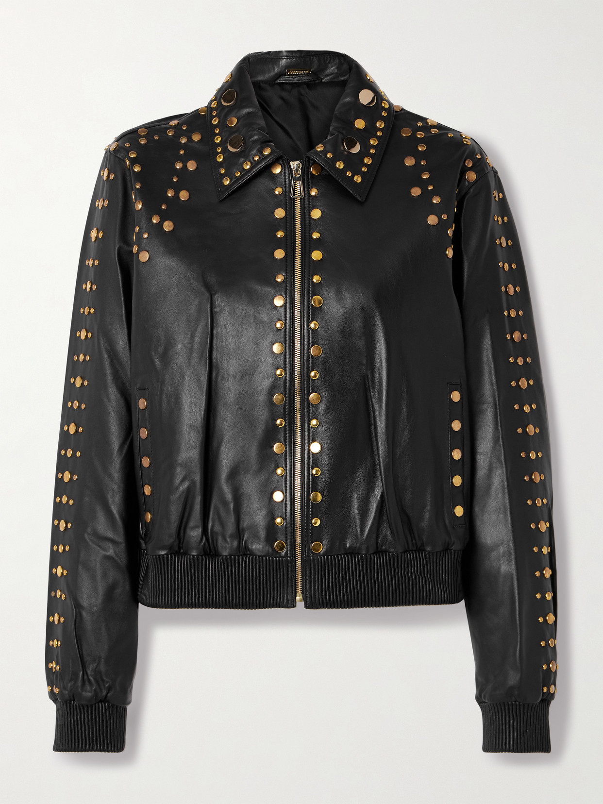 Dodo Bar Or Studded Leather Bomber Jacket In Black