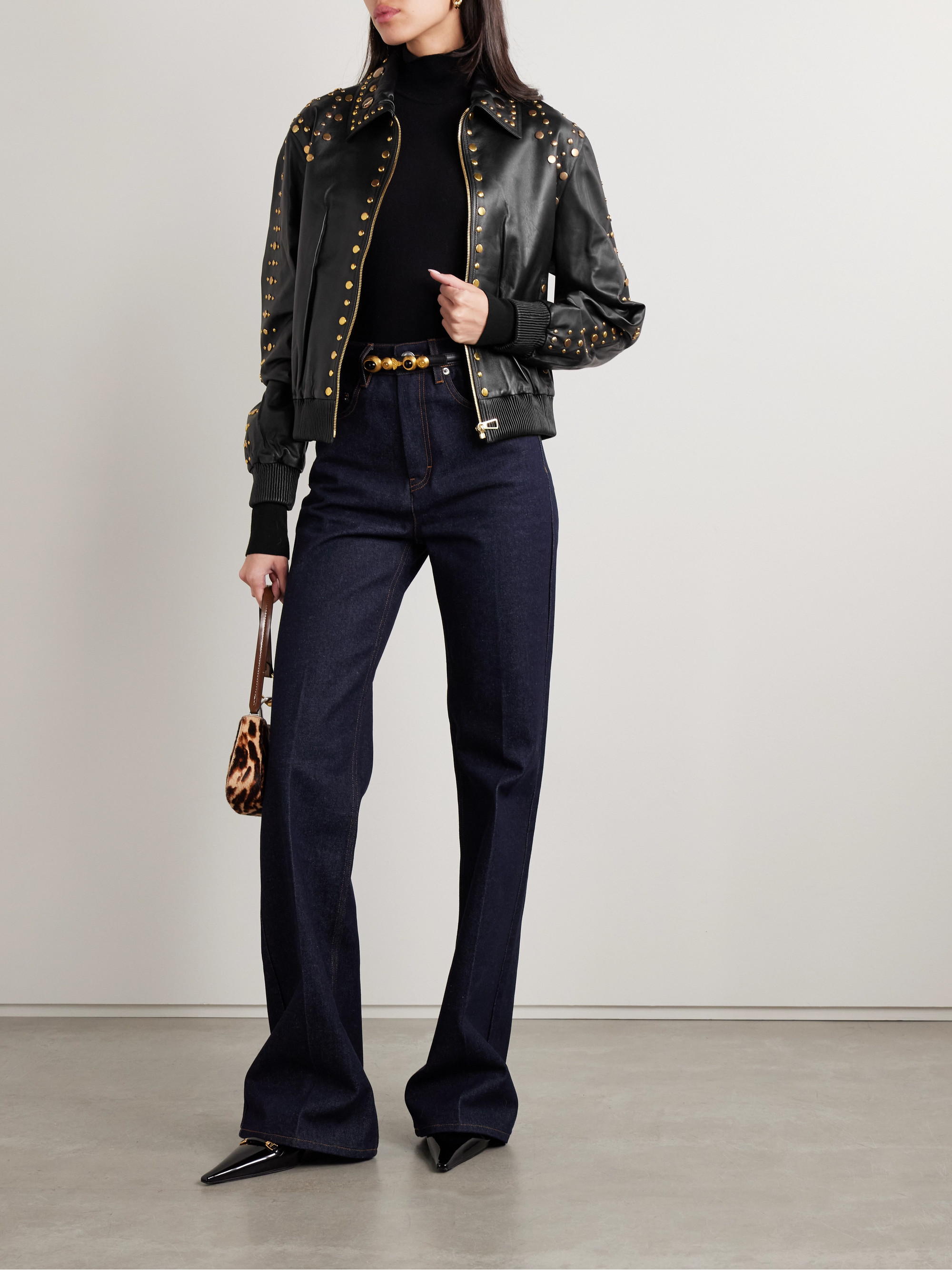 Dodo Bar Or Studded leather bomber jacket
