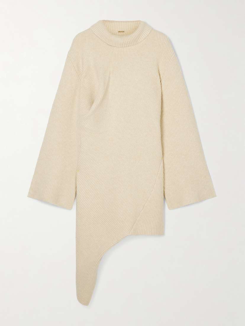Cult Gaia Cooke Gathered Asymmetric Ribbed-knit Turtleneck Dress