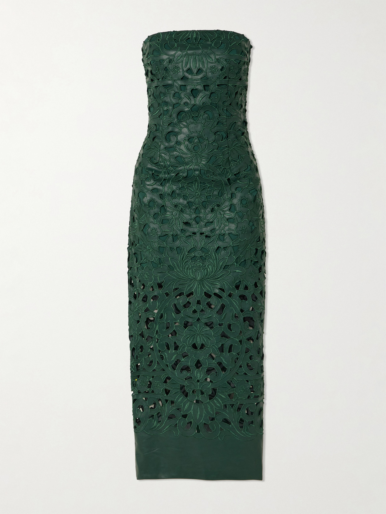 Cult Gaia - Raylene Strapless Broderie Anglaise Faux Leather Midi Dress - Green