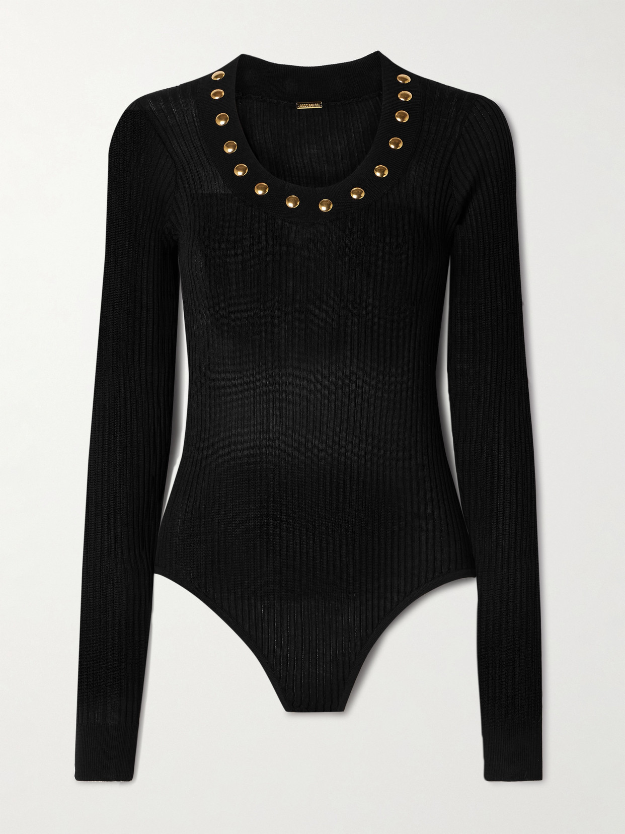 Dodo Bar Or Studded Ribbed-knit Bodysuit In Black