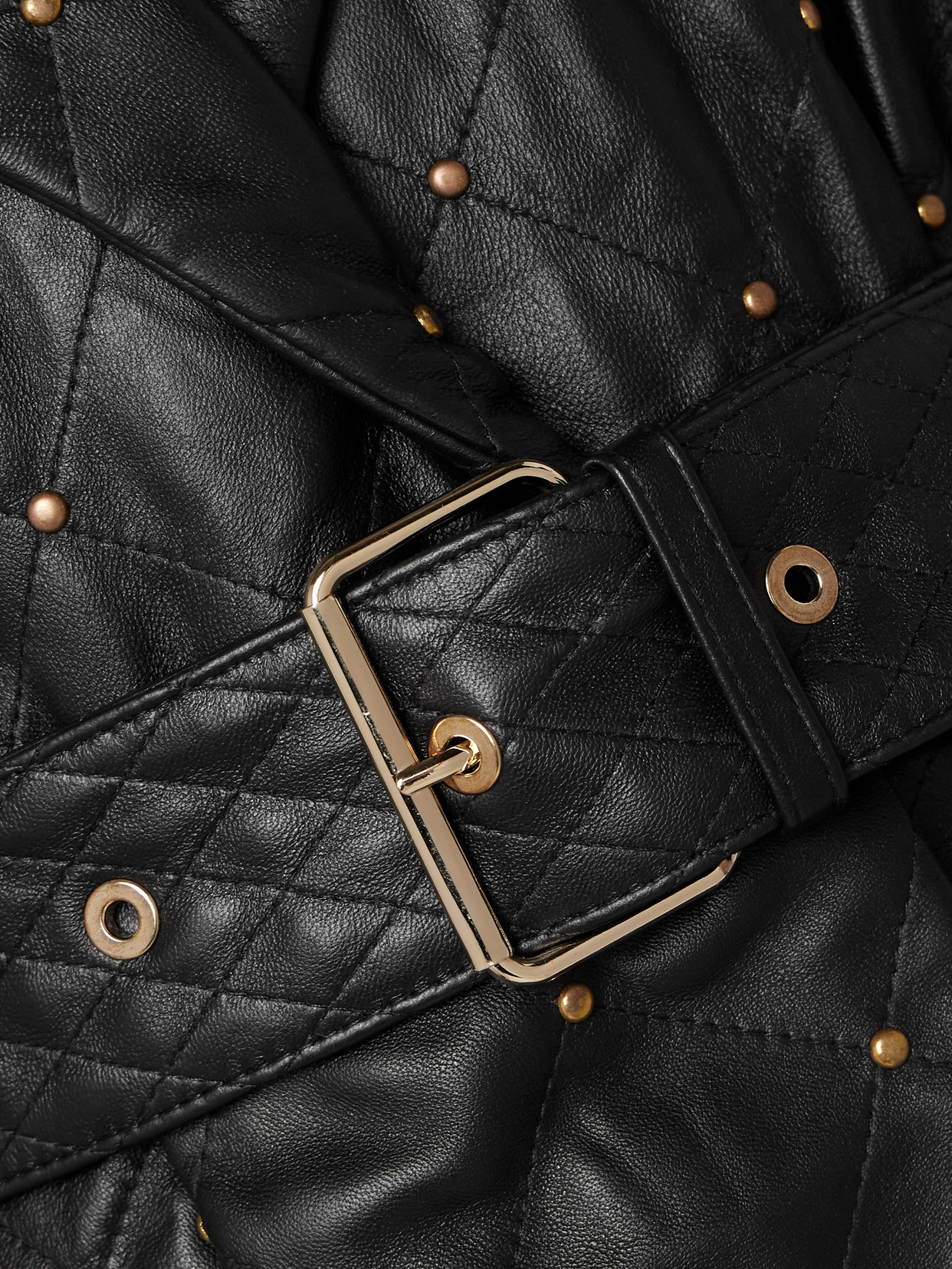 Dodo Bar Or Belted Studded Quilted Leather Midi Dress In Black