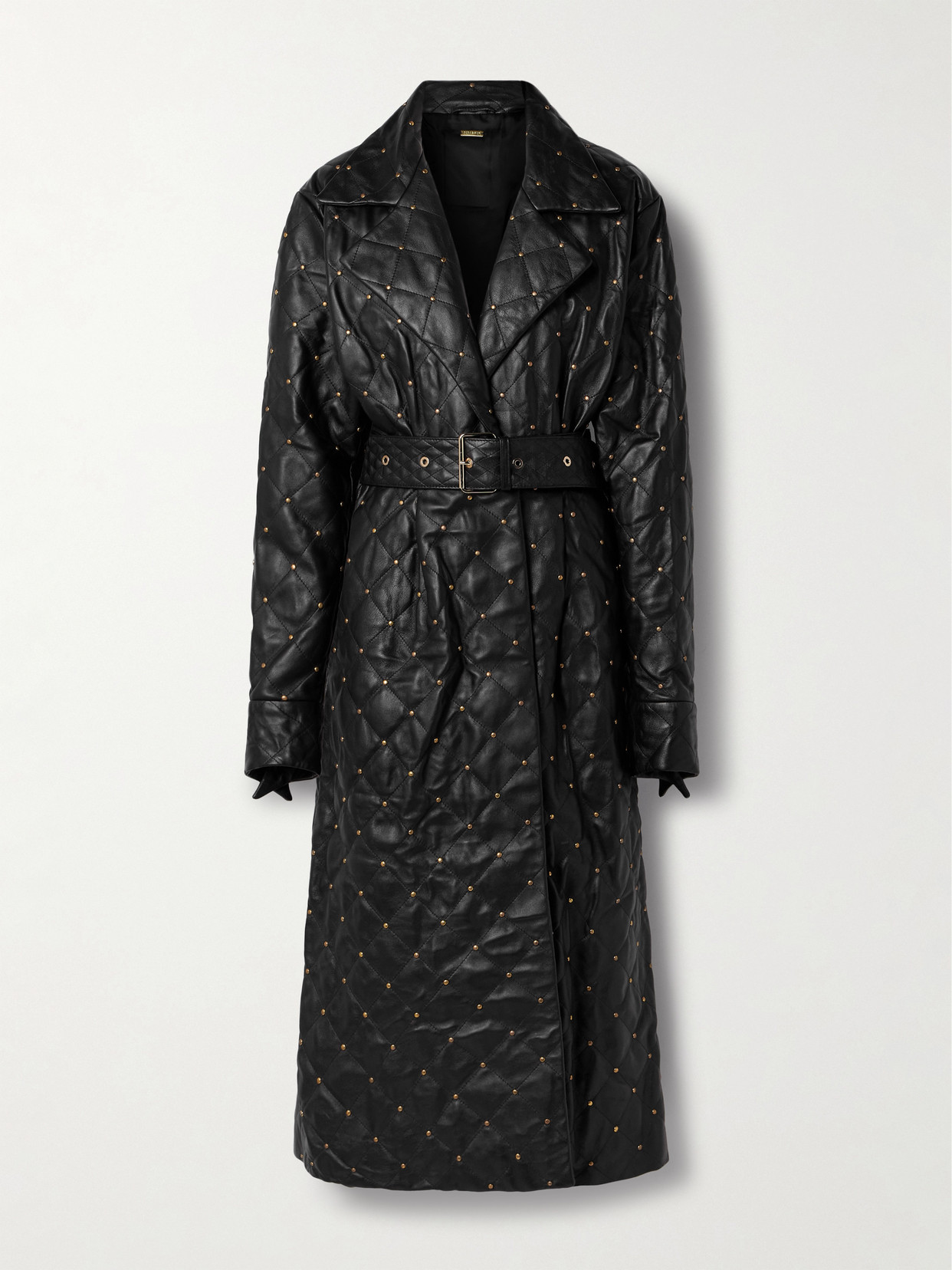 Dodo Bar Or Belted Studded Quilted Leather Midi Dress In Black