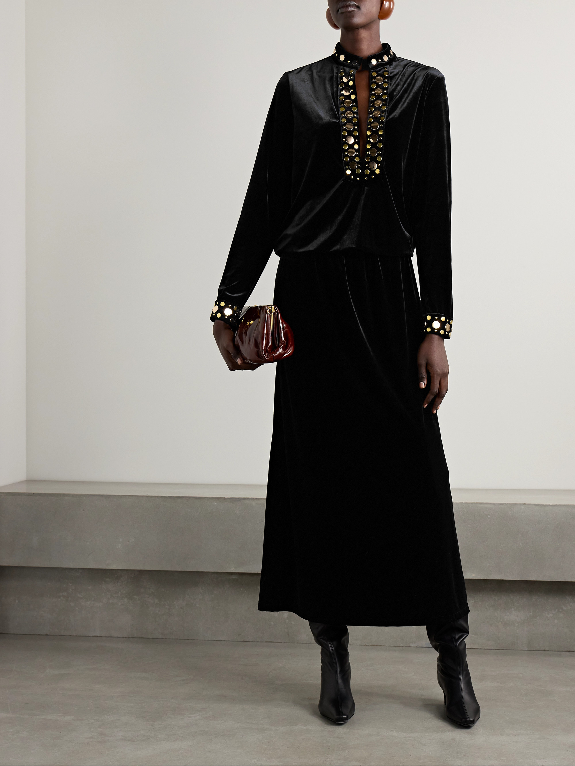 Dodo Bar Or Studded velvet maxi dress