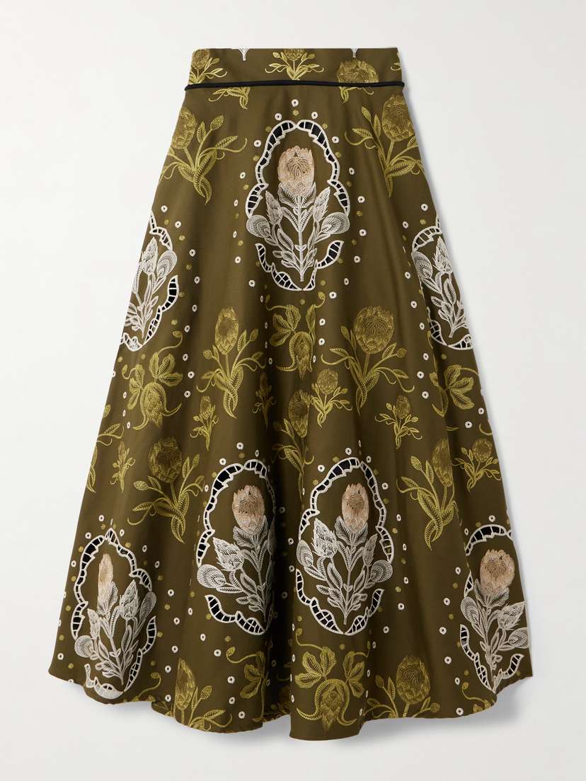 Agua by Agua Bendita Bergamota Realto Embroidered Cotton-blend Midi Skirt - x large