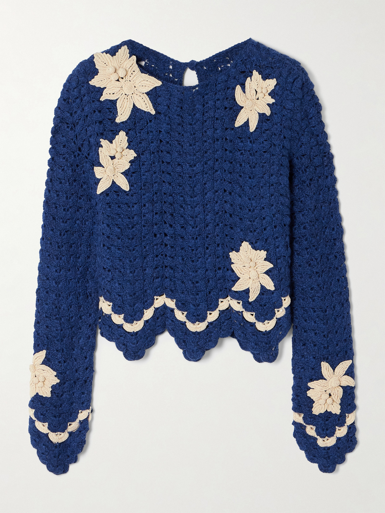 Agua By Agua Bendita + Escvdo Muhu Cropped Crocheted Alpaca Top In Blue